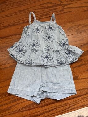 Baby GAP Light Blue Top with Navy Daisy Embroidery
